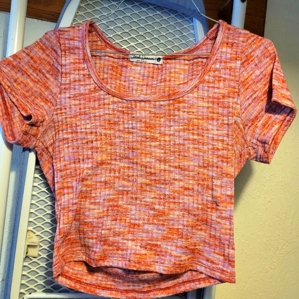 Cloud Dancer - Pink & Orange Scoop Neck Cropped Top